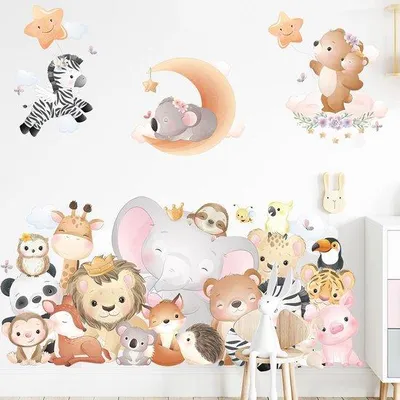 Produktbild von Tierschutz Wandtattoo - Affe Löwe Zebra Bär Hirsch Fuchs - Kinderzimmer Dekoration