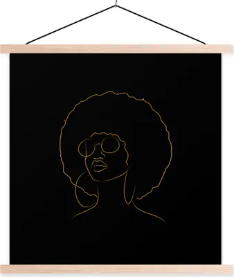 Produktbild von MuchoWow® Textilposter Frau - Brille - Gold - Schwarz 40x40 cm mit holzfarbenen Rahmen - Posterleiste