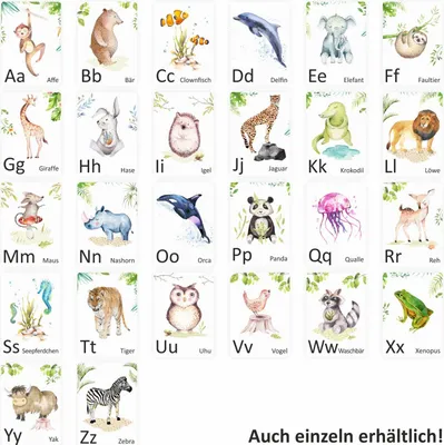 Produktbild von Alphabet Lernkarten Tiere A6 – 26 Buchstabenkarten Set | ABC Karten für Kinder – robust & farbenfroh