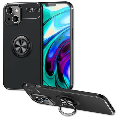 Immagine prodotto di Custodia per iPhone 14 Plus - Anello nero opaco Custodia per cellulare Stand Cover Nero