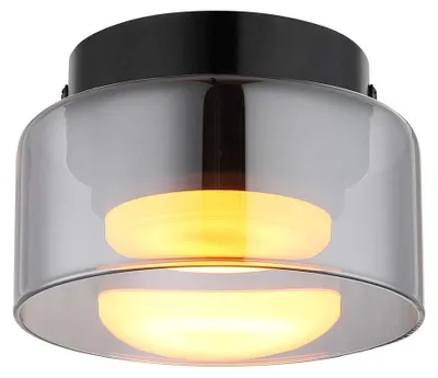 Image de Plafonnier LED, verre fumé, noir, D 13 cm