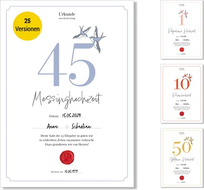 Immagine prodotto di Frank Paperman® | 45° anniversario di matrimonio | anniversario di matrimonio | matrimonio in ottone |  anniversario di matrimonio | classico | idee regalo anniversario di matrimonio | modulo DIN-A4