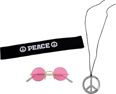 Produktbild von Hippie-Accessoire-Set Hippiekostüm-Zubehör 3-teilig bunt - Einheitsgröße