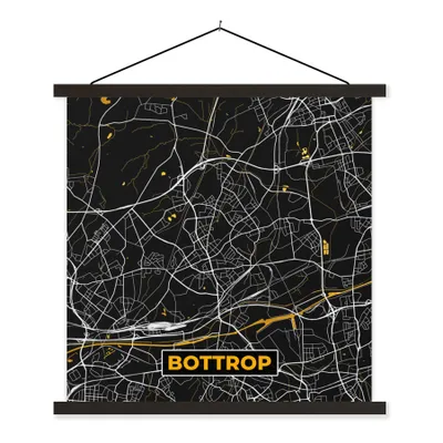 Produktbild von MuchoWow® Textilposter Bottrop - Stadtplan - Schwarz und Gold - Deutschland - Karte 60x60 cm mit schwarzem Rahmen - Posteraufhänger