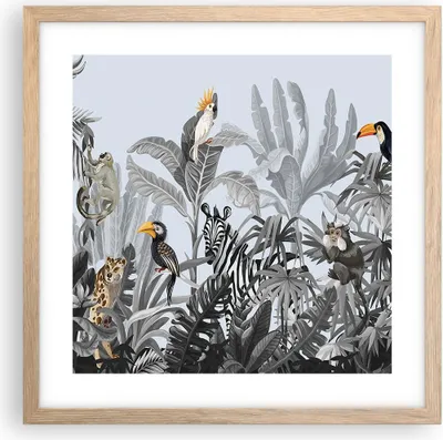Produktbild von Gerahmtes Poster - Rahmen in heller Eiche - Dschungel Tiere Tukane - 40x40 cm - Wand Bild - Wanddeko - Wandbilder - Kunstposter - Wandposter - Bilderrahmen - Bilder - Kunstdruck - P2NAC40x40-4662