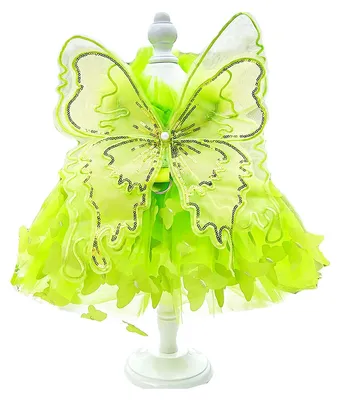 Produktbild von Hunde Kleid mit Schmetterlingen - Gestufter Tutu-Rock für Katzen und Welpen, Grün, M