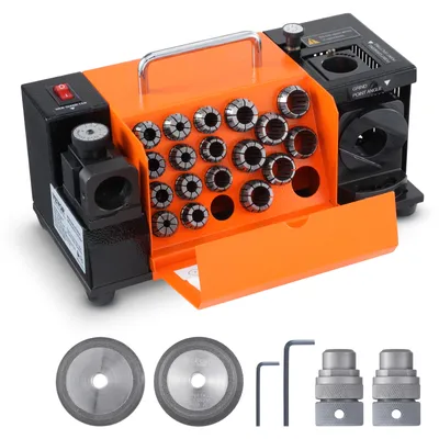 Produktbild von VEVOR Bohrerschleifgerät 120 W Bohrerschleifmaschine 4500 U/min Schärfstation 45# Stahl Bohrerschärfgerät 95-135° Einstellbarer Spitzenwinkel 18 Spannzangen Geeignet für Bohrerdurchmesser φ3–20 mm