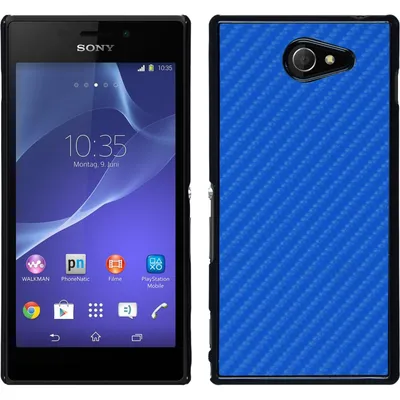 Produktbild von PhoneNatic Case kompatibel mit Sony Xperia M2 - Hülle blau Carbonoptik Hard-case + 2 Schutzfolien