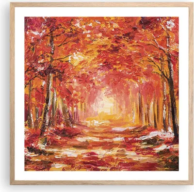 Produktbild von Gerahmtes Poster - Rahmen in heller Eiche - Herbst Wald Rot - 60x60 cm - Wand Bild - Wanddeko - Wandbilder - Kunstposter - Wandposter - Bilderrahmen - Bilder - Kunstdruck - Wandbild - P2NAC60x60-4238