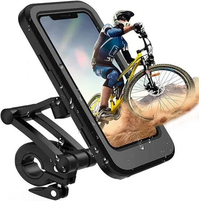 Zdjęcie produktu dla Uchwyt na telefon do roweru – wodoodporny – uchwyt rowerowy – do rowerów typu fatbike – z regulacją wysokości – obracany o 360° – do kierownic motocykli, rowerów górskich i hulajnóg.