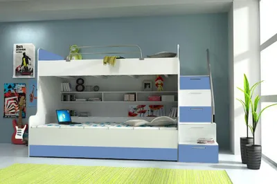Produktbild von Doppelstockbett Etagenbett Bett Kinderbett Jugendbett Hochbett Neu Weiß/Blau