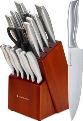 Produktbild von KitchenBrothers Messerset - Messerblock - 16-teilig - mit Schere und Wetzstahl - Akazienholz