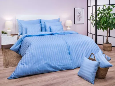 Zdjęcie produktu dla Pościel atlasowa grádl niebieska w paski 2,5 cm 140x200, 70x90 cm