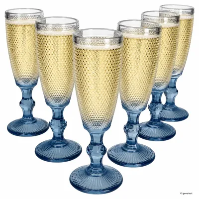 Immagine prodotto di Set di 6 bicchieri da spumante "Saphir" blu, capacità 150 ml, ideali per spumante, Prosecco e champagne, Immagine generata dall'IA
