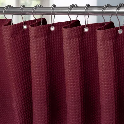 Produktbild von Duschvorhang mit Waffelstruktur und Metallringen, Textil-Badevorhang, schimmelresistenter Badezimmervorhang, wasserdichter Duschvorhang, besonders robuster Duschvorhang für das Badezimmer - 182 x 214 cm (Burgund)