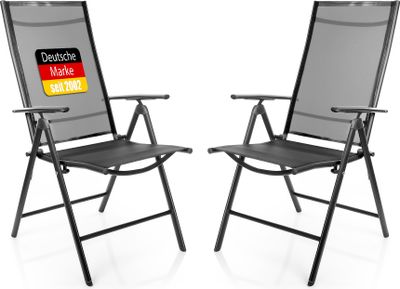 BigDean 2 Stück Gartenstühle dunkelgrau 120 kg belastbar - Balkonstühle Gartenstuhl - Klappstuhl mit 7-fach Verstellbarer Rückenlehne - Campingstuhl