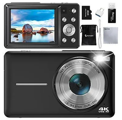Produktbild von Siltcon® Digitalkamera 4K Ultra HD 64MP – Dual Lens Vlog Kamera, 16x Zoom, Webcam, inkl. 64GB SD-Karte