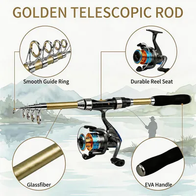 Productafbeelding van Telescopische hengelset 1,8 m, met molen en draagtas, voor visreizen
