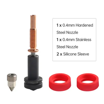 Obrázek produktu pro Vylepšené 0,4mm třímetalové trysky s vysokým průtokem z kalené oceli/mědi/titanu. Kompatibilní s hotendy a extrudery REVO. Dodáváno se 2 silikonovými objímkami.