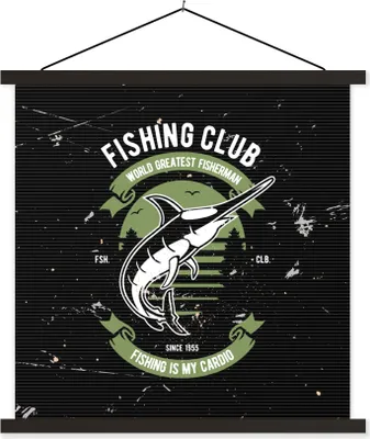 Produktbild von MuchoWow® Textilposter Fisch - Retro - Zitat 120x120 cm mit schwarzem Rahmen - Aufhängungsset