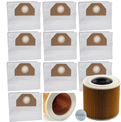 Productafbeelding van Stofzuigerzak Vervanging Set – 10 Zakken Met Versterkt Filter | 2-Laags Papier | Compatibel met Stofzuiger Kärcher WD2–WD3