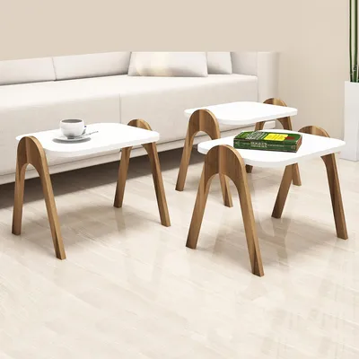 Immagine prodotto di Cerrione - Tavolino da Salotto, 49x36x42h cm Bianco, set 3 Pezzi Impilabili