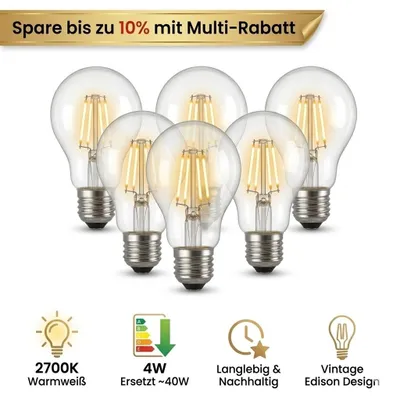 Produktbild von 6x E27 LED Vintage Filament Birne | Amber Gold | 4W Warmweiß 2700K | Edison