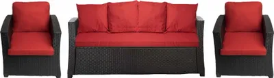Image de Coussins de jardin pour meubles en polyrattan 5-6 places Rouge Coussins pour canapé 170x50, 2 coussins pour chaises 56x50, coussins pour meubles de jardin
