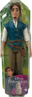 Immagine prodotto di Disney Princess Rapunzel bambola Flynn Rider in tessuto camicia marsupio pantaloni preformati e stivali, Mattel HLV98