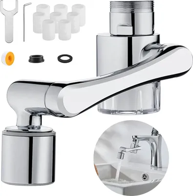 Produktbild von Famanu Wasserhahnaufsatz 1080° drehbar mit 2 Funktionen - Multifunktionale Verlängerung für Küche und Badezimmer