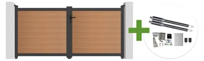 Produktbild von ATHOS 3 m H.140 cm Schwingtor aus Teakholzverbundwerkstoff mit Aluminiumrahmen + RANGER B150 Motor