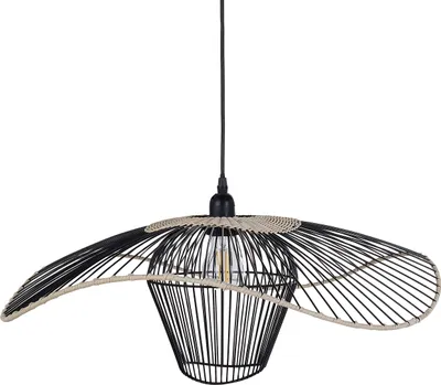 Produktbild von BELIANI Hängelampe Schwarz u. Beige aus Rattan Boho Stil Modern Hängeleuchte für Esstisch Esszimmer Wohnzimmer Schlafzimmer