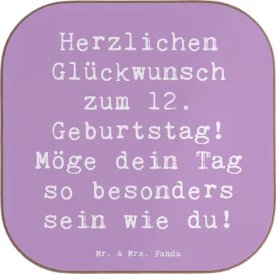 Produktbild von Mr. & Mrs. Panda Getränkeuntersetzer Spruch 12. Geburtstag - Lavendeltraum - Geschenk, Untersetzer für Gläser, gläseruntersetzer, Holzuntersetzer, Alter, Coaster