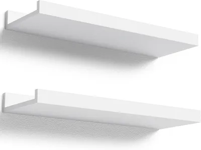 Obrázek produktu pro Nástěnné police, sada 2 kusů, rozměry 90 cm, materiál: dřevo, barva: bílá, vhodné do obývacího pokoje