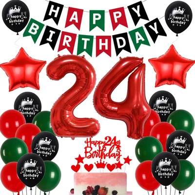 24. Geburtstag Ballon-Deko-Set Rot Grün Schwarz 32-teilig