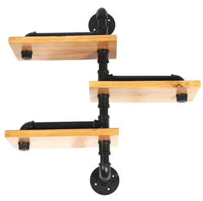Produktbild von Aufbewahrungsregal im Industrial-Style - Wandmontiertes 3-Ebenen-Regal - Holzablagen - Tragkraft 20 kg pro Ebene - Für Wohnzimmer/Schlafzimmer/Küche/Büro