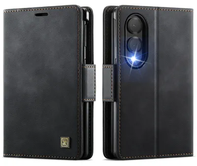 Produktbild von Lederhülle für Samsung Galaxy Z Fold 8, RFID Schutz Handyhülle mit Magnetverschluss, Kartenfächern und Ständer Schwarz