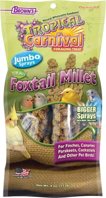 Immagine prodotto di Tropical Carnival Natural Foxtail Millet Jumbo Sprays - Miglio per pappagalli di piccola taglia (ninfe, ondulati, non pettinati, canarini, tropicali) 113g