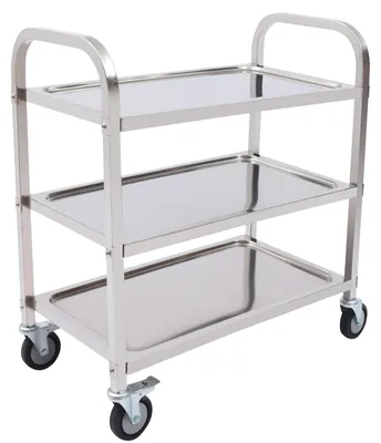 Immagine prodotto di Carrello di servizio in acciaio inossidabile - Carrello da cucina su ruote - 3 ripiani - Ruote con freno - Ideale per ristorazione e cucina