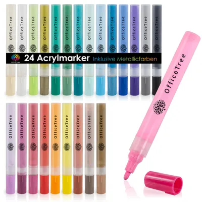 Produktbild von OfficeTree 24x Acryl Marker Bunt - 5 Metallic Farben - Acrylstifte Marker