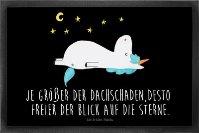 Produktbild von Mr. & Mrs. Panda Bodenvorleger Einhorn Sternenhimmel 40 x 60 cm - Schwarz - Geschenk, Schmutzfangmatte, Unicorn, Einhörner, Türvorleger, Verrückt, Sterne, flurmatte