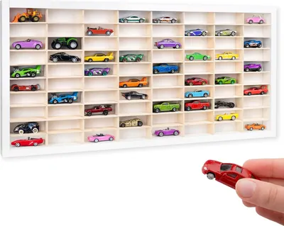 Produktbild von Creative Deco Weiß Setzkasten Holz Sammlervitrine für Autos - 80 verstellbare Fächer | Horizontales Wandregal 80 x 41 x 5,5 cm