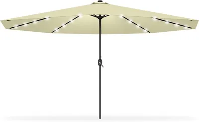 Obrázok produktu pre Záhradný slnečník QEENTOE, priemer 350 cm, s ručnou kľukou a LED osvetlením, UV ochrana 40+, stabilný, vhodný do záhrady, na balkón a terasu, farba: krémová
