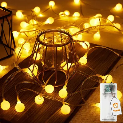 LED-Lichterkette rund, Timer, 20 warmweiße LEDs, 3 m, Batterie, Außen