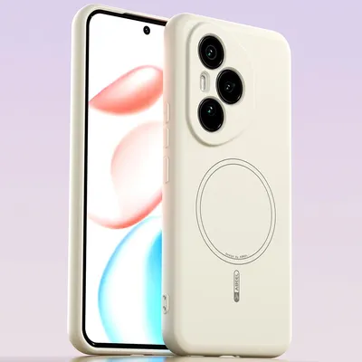 Produktbild von Magnetische Handyhülle für Honor 400 Pro, MagSafe kompatible, Flüssig Silikon Stoßfest Kratzfest Hülle Beige
