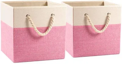Obrázek produktu pro Stylový úložný box v barvě béžové a růžové s lněným vzorem