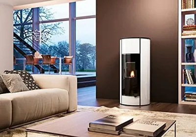 Image de Poêle à granulés autoportant, 9 kW - Blanc - Ventilation directe - Haut rendement