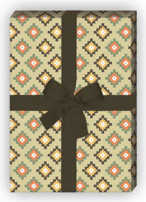 Produktbild von Azteken Geschenkpapier Set, Dekorpapier mit Pixel Rauten, grün,  - G8719, 32 x 48cm