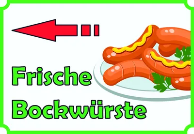 Produktbild von Frische Bockwürste Verkaufsschild Schild mit Pfeil nach links A3 (297x420mm)