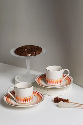 Produktbild von Hermia Concept, Kaffeetassen-Set (4 Teile) - Porzellan, Weiß/Gold/Rot | 100% spülmaschinen- und mikrowellenfest
